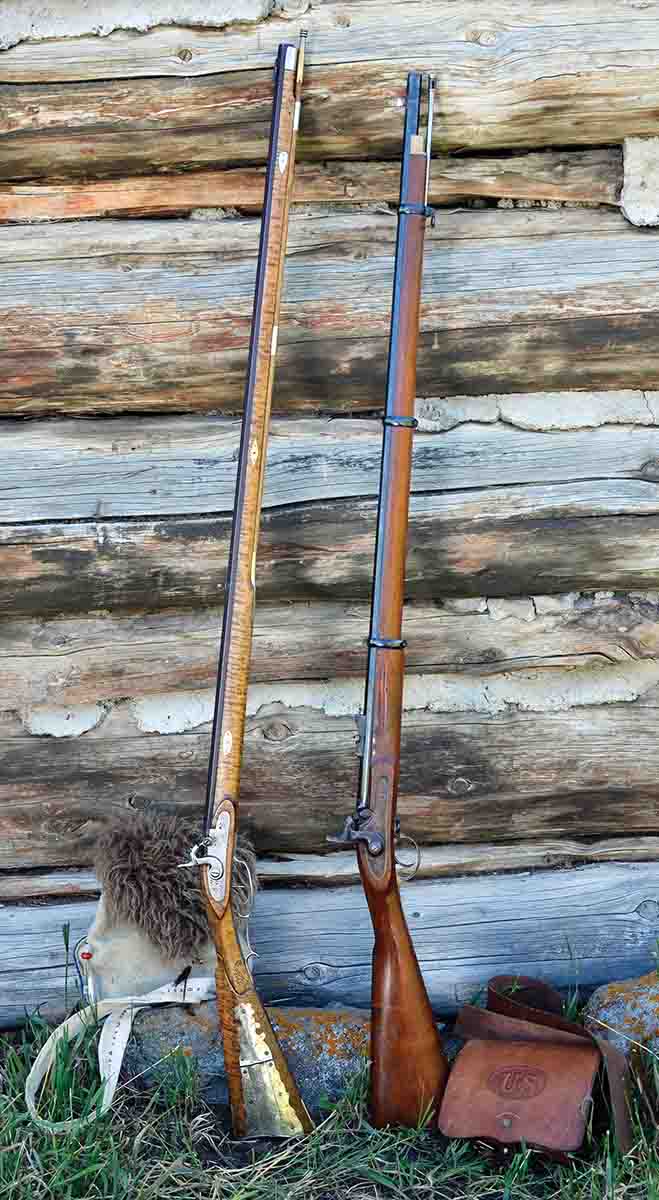 The two muzzleloaders used include a custom .45-caliber Kentucky long rifle (left) and a Parker-Hale .577-caliber Model 1853 rifle-musket.